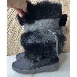 Pajar Black Fur, Shearling Lining Leather Tall Flat Boots EU 38 Us 7 7.5 Women